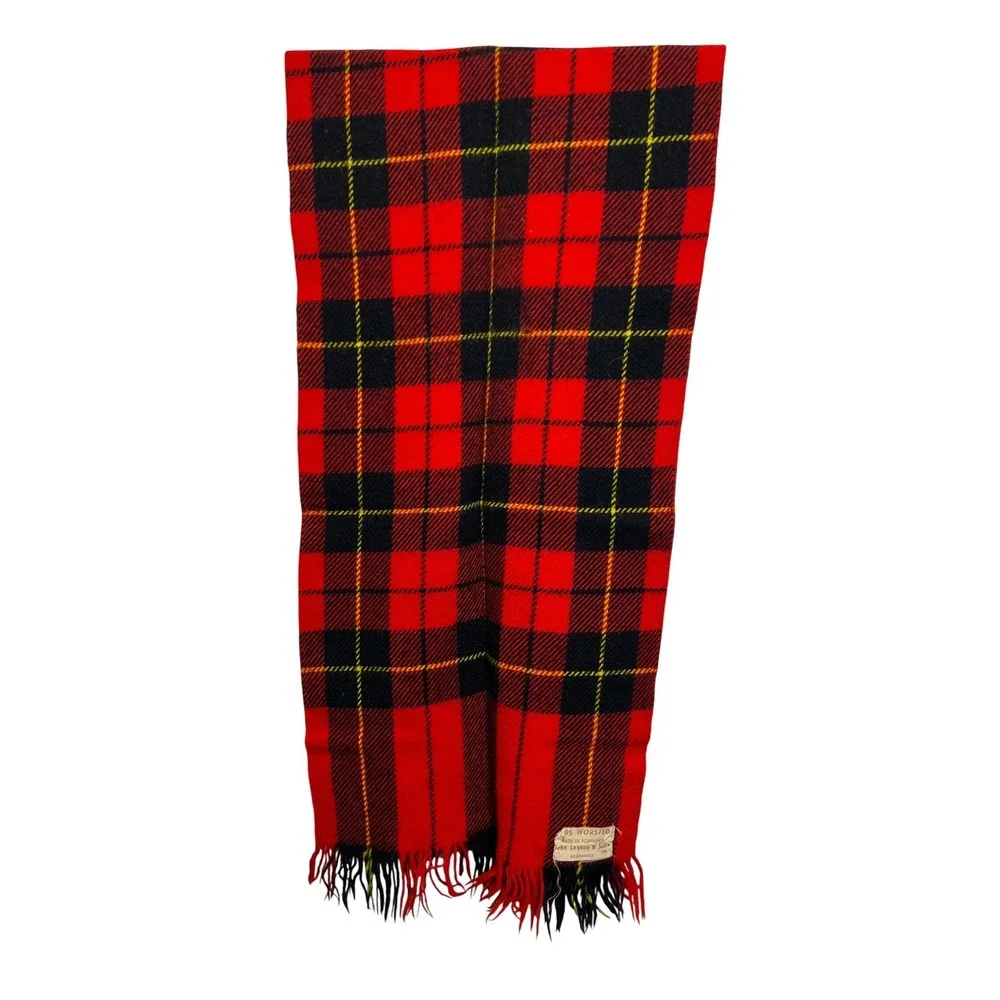 John Lawson & Sons Red Black Tartan Plaid 100% Worsted Wool Scarf Scotland‎ VTG